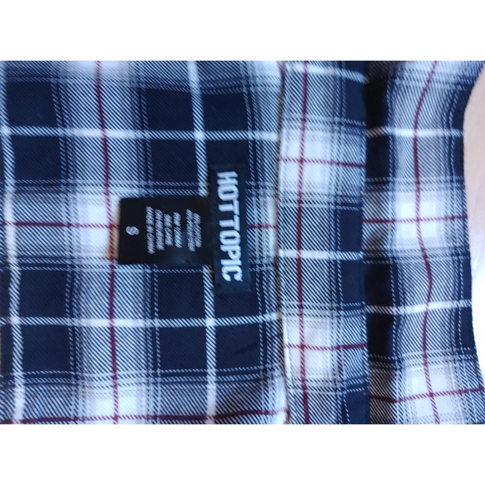 Hot Topic Plaid Flannel Cut-Out Back Button-Up Shirt Sz M Goth Grunge Rockabilly - Picture 5 of 9